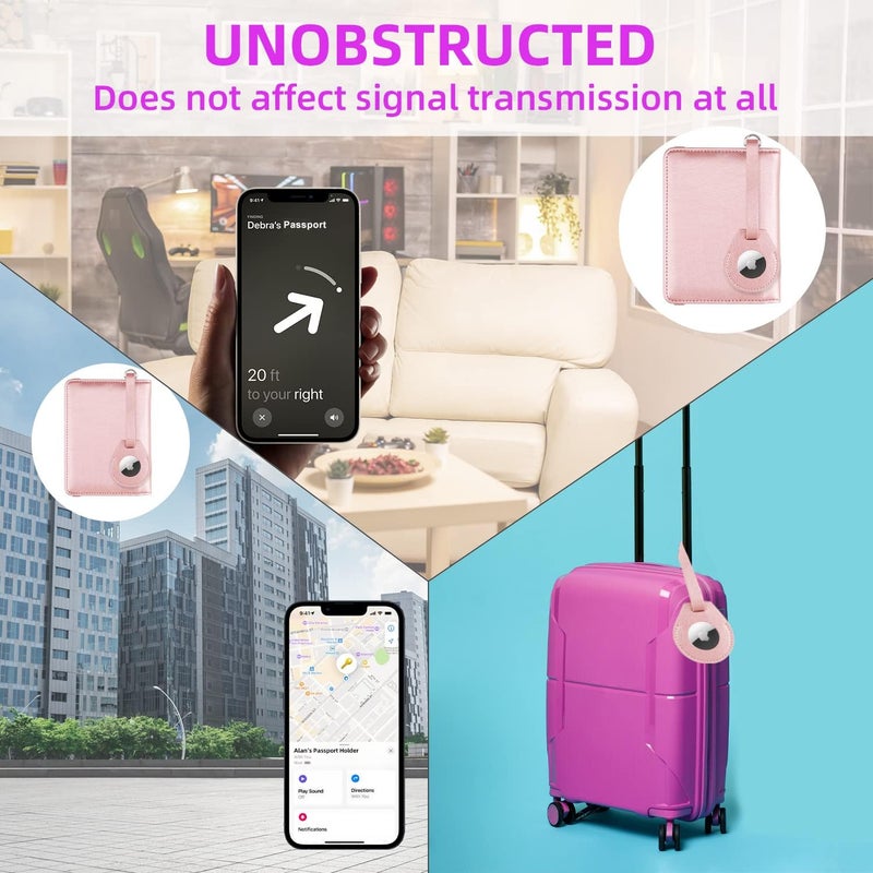 WALNEW AirTag Passport Holder, PU Leather Airtag Wallet RFID Blocking Passport Cover Travel Essentials Case for Women Men (Rosegold) - Image 4